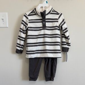NWT Carter's Gray and White Striped Fleece Matching Set